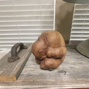 Vintage Hand Carved Wooden Weeping Buddha Sculpture Figurine Spiritual